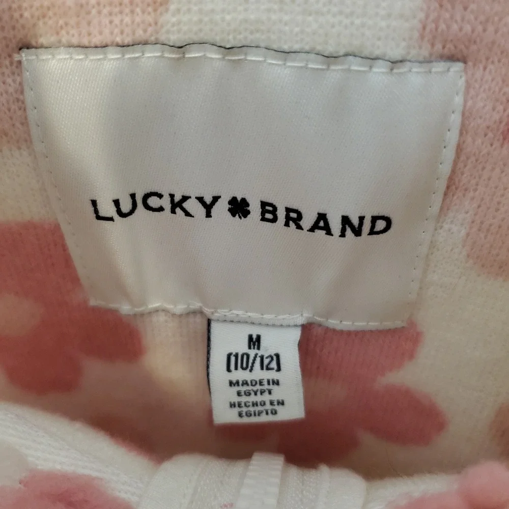 Lucky Brand Girls Pink Floral Popcorn Fleece Zip Up Jacket White Size M 10/12